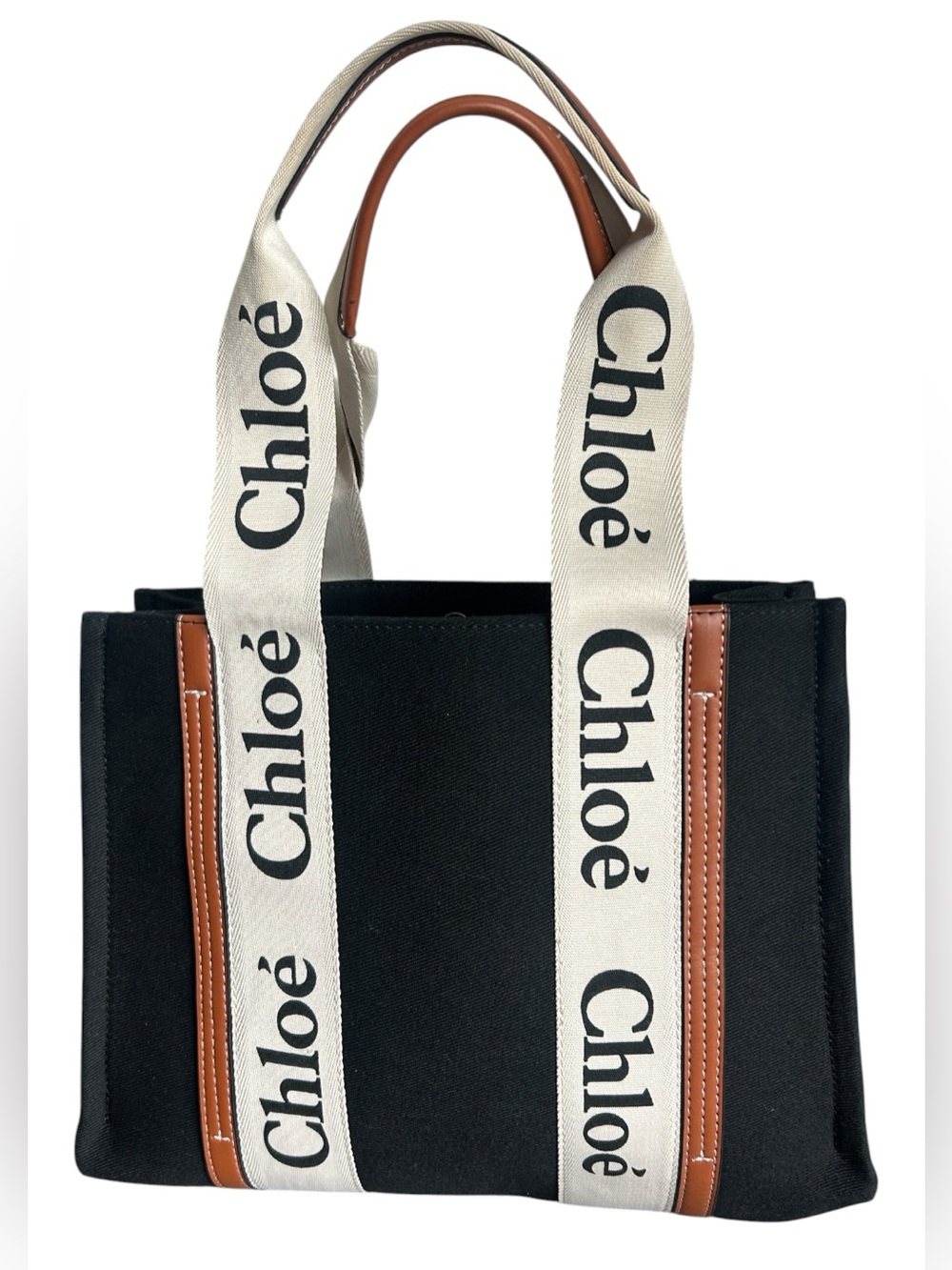 Black Canvas Structured Top Handle Tote Bag